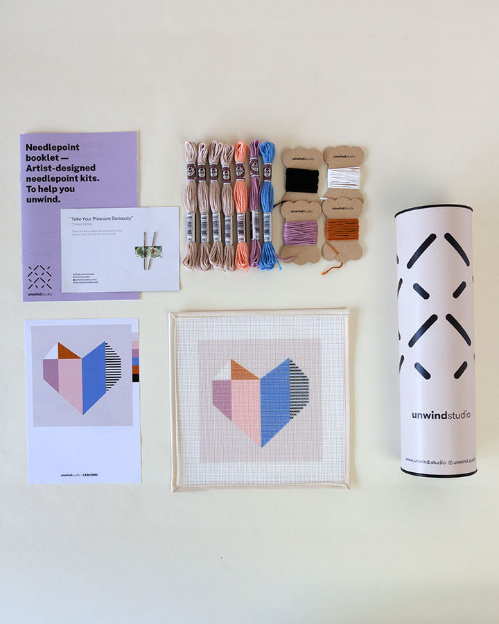 Needlepoint kit with illustration of geometric heart