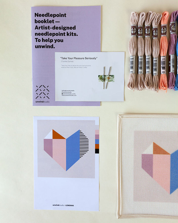 Needlepoint kit with illustration of geometric heart