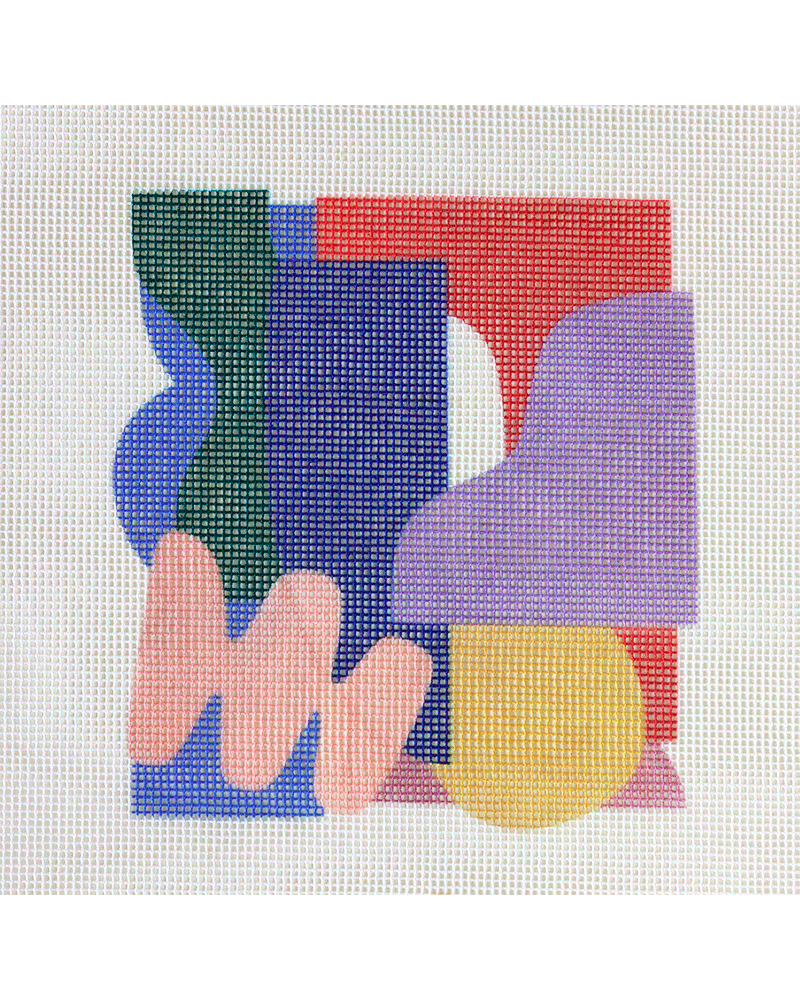 Needlepoint canvas with illustration of abstract shapes and colors