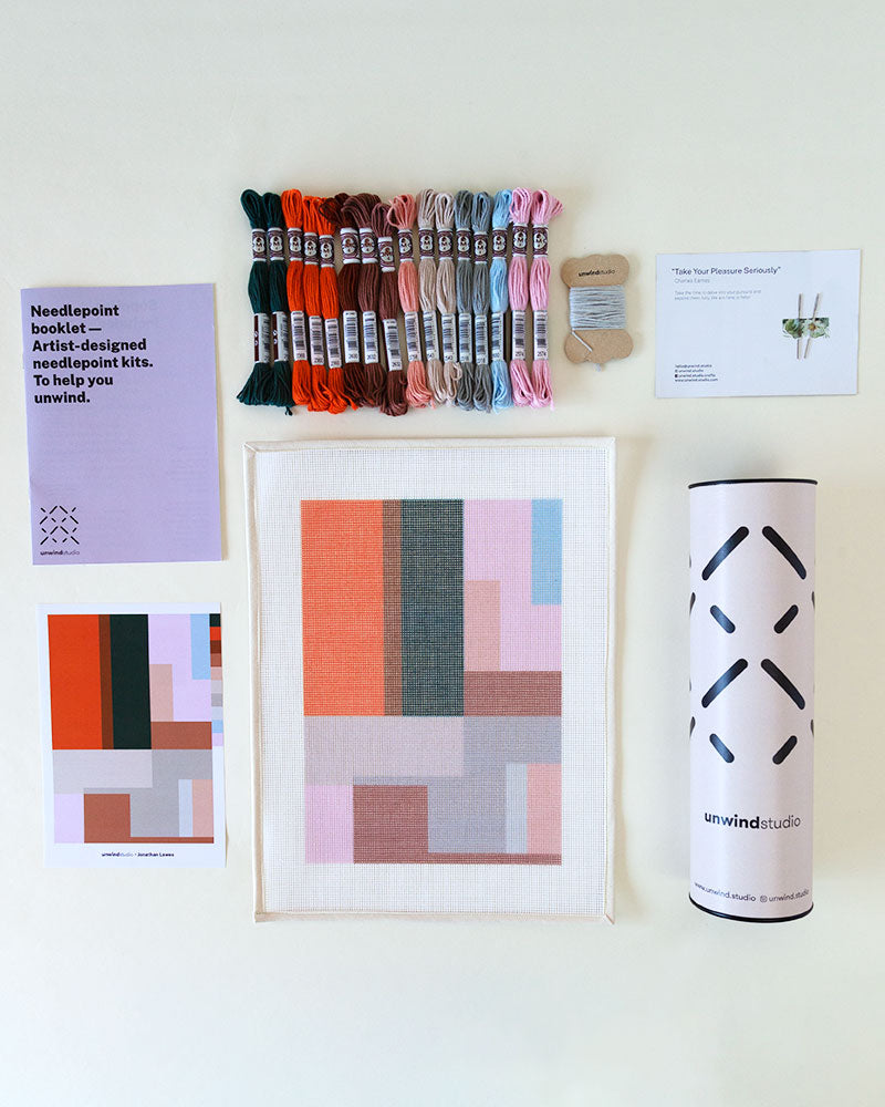 Needlepoint Kit of geometric colorful illustration with color blocks