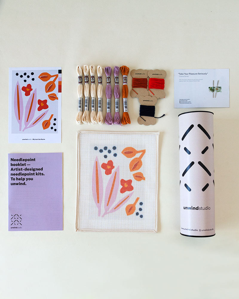 Paper Flowers Beginner Needlepoint Kit by Unwind Studio