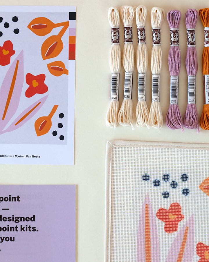 Paper Flowers Beginner Needlepoint Kit by Unwind Studio