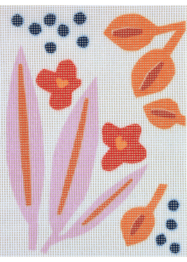 Needlepoint canvas with illustration of flowers and leaves