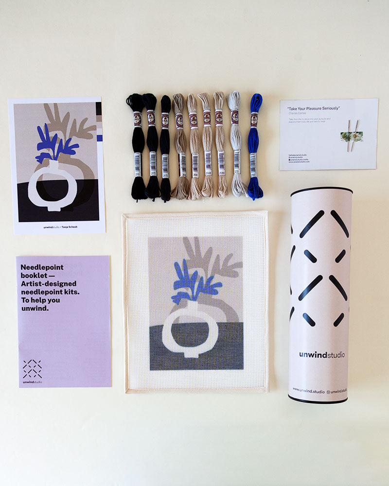 Blue Flower Needlepoint Kit by Unwind Studio