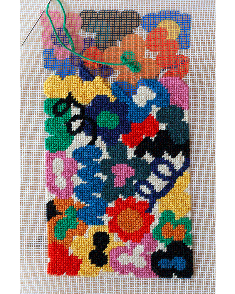 Needlepoint with illustration of colorful flowers
