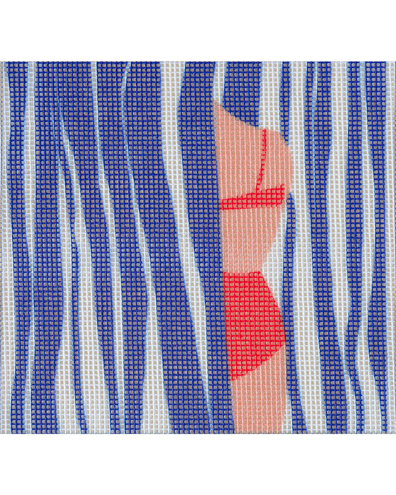 needlepoint canvas with illustration of woman in bikini with water