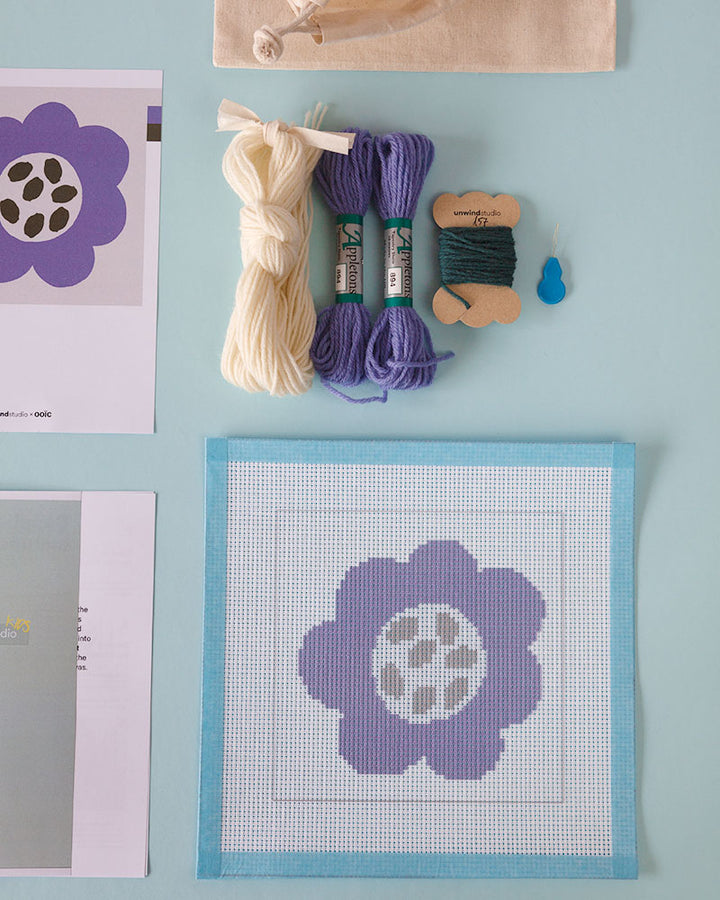 Blue Flower Kids Needlepoint Kit for Kids by Unwind Studio