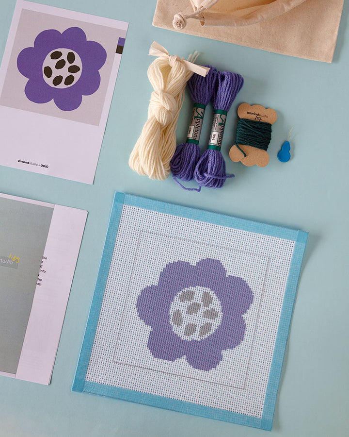 Blue Flower Kids Needlepoint Kit for Kids by Unwind Studio