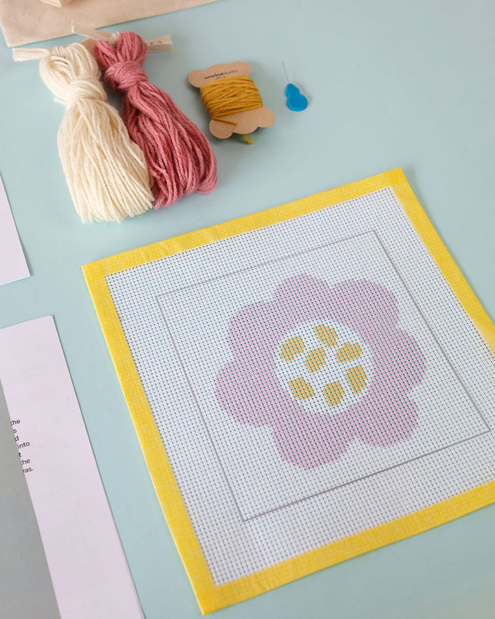 Pink Flower Kids Needlepoint Kit for Kids by Unwind Studio