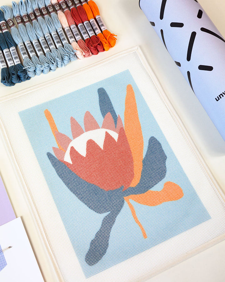 King Protea Floral Needlepoint Kit by Unwind Studio