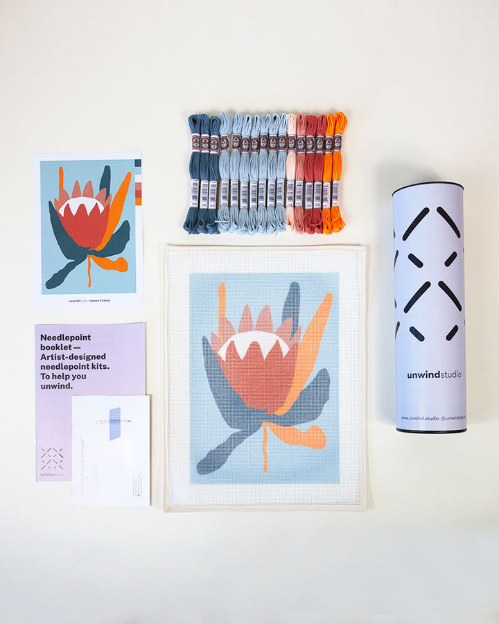 King Protea Floral Needlepoint Kit by Unwind Studio