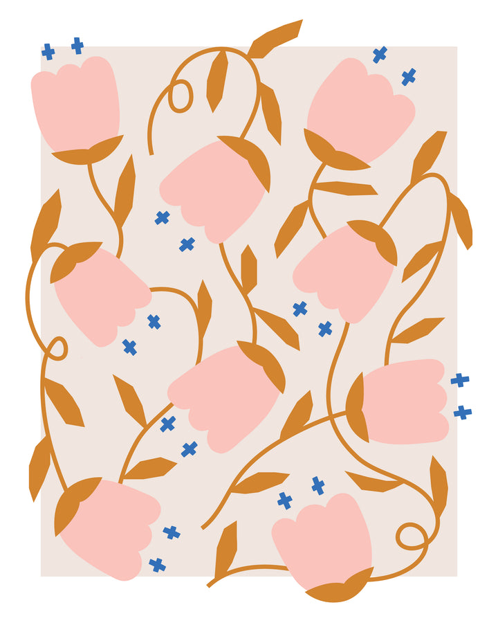 Illustration with flowers and leaves pattern