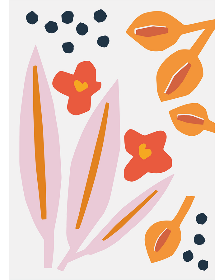 Illustration of pink and orange flowers and leaves