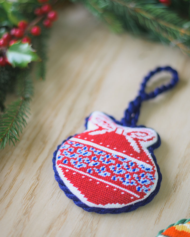 Merry Pine Bough Needlepoint Stitched Ornament by Unwind Studio