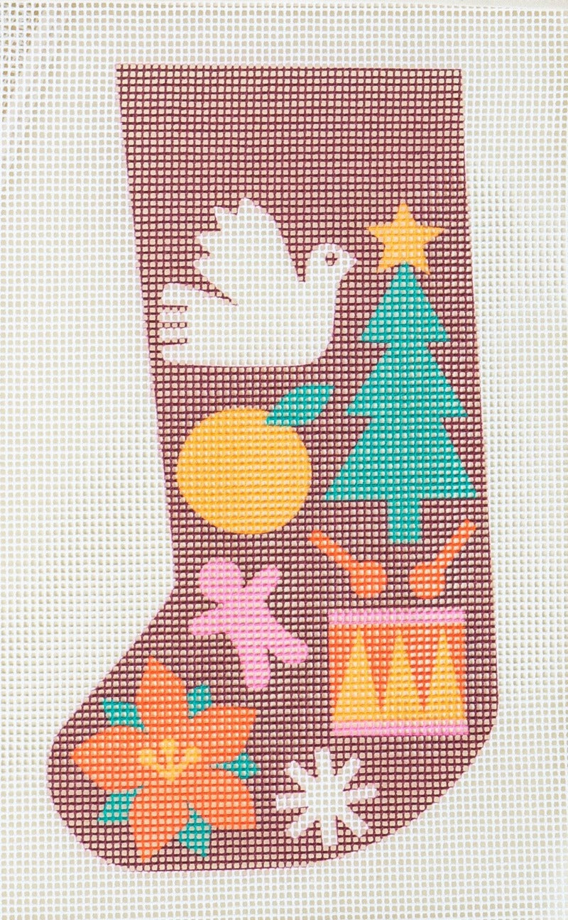 Mini Christmas Stocking Needlepoint Kit - Folk Pattern by Unwind Studio