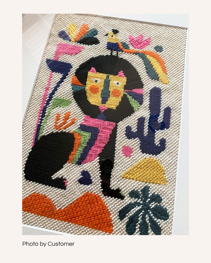 Lion Needlepoint kit by Unwind Studio, photo by customer