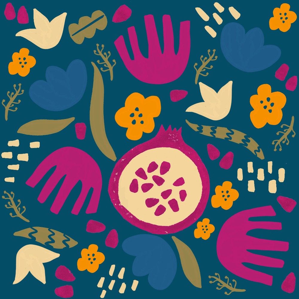 Pomegranates & Flowers needlepoint cushion kit tapestry cushion by Letter & Brush for Unwind Studio