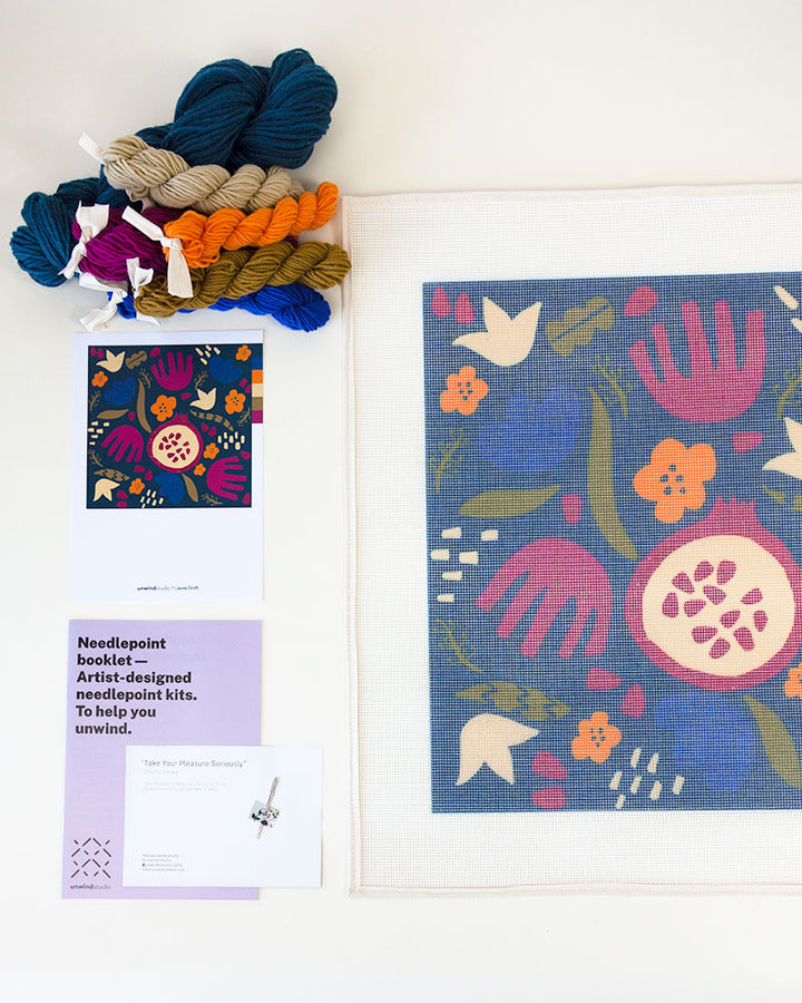 Pomegranates & Flowers Needlepoint Cushion Kit by Unwind Studio