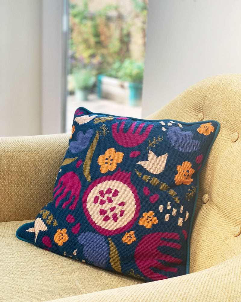 Pomegranates & Flowers Needlepoint Cushion Kit by Unwind Studio