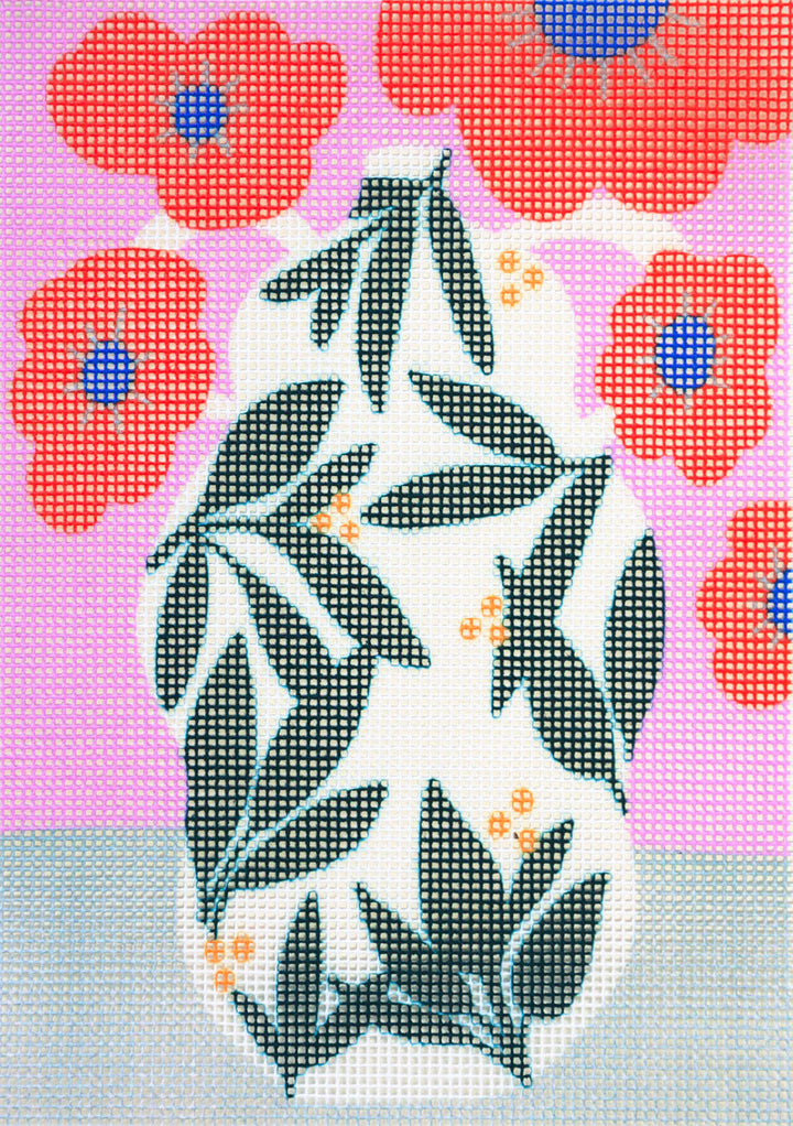 beautiful pottery vase needlepoint kits designed by Teresa Rego Poppy Pot