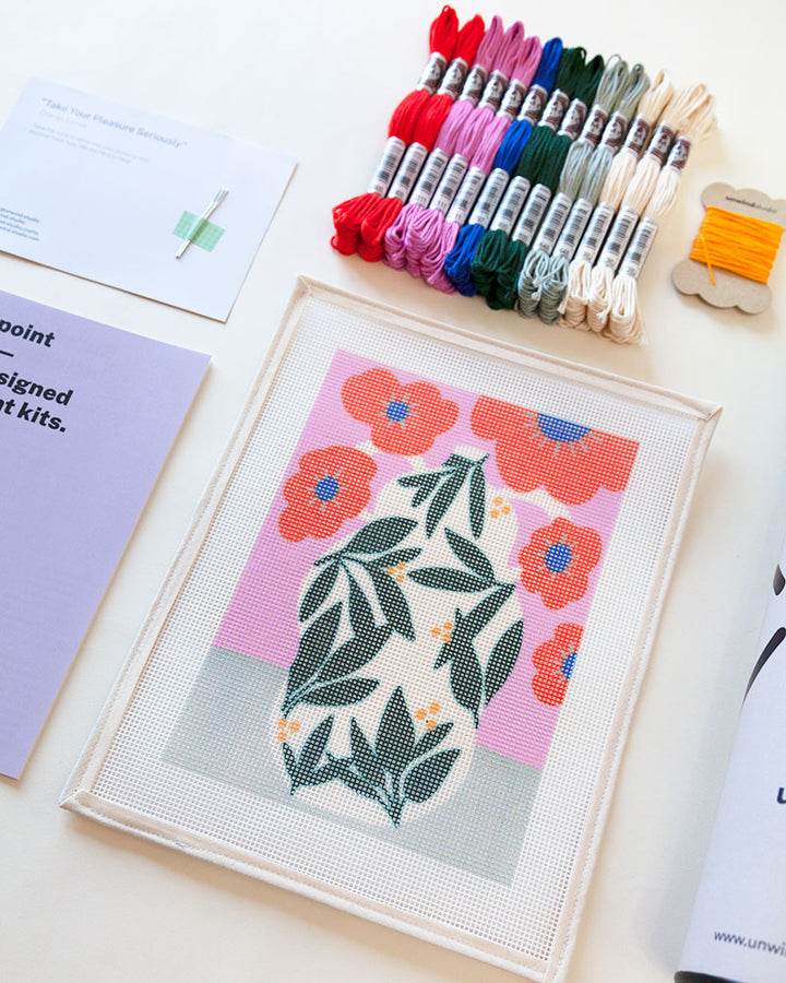 Poppy Pot Needlepoint Kit by Unwind Studio