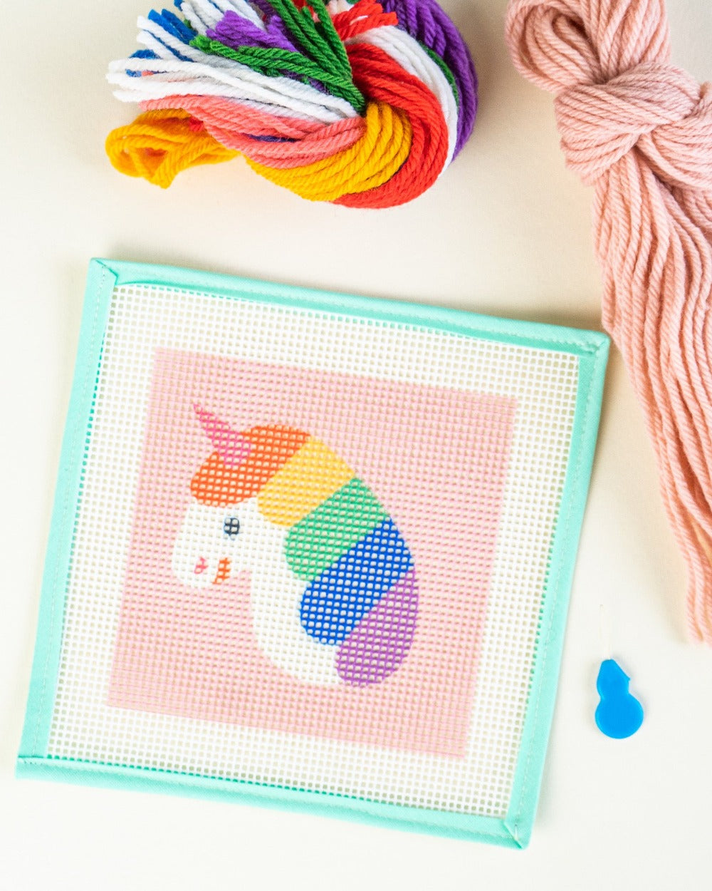 Rainbow Unicorn needlepoint craft kit for kids by Unwind Studio