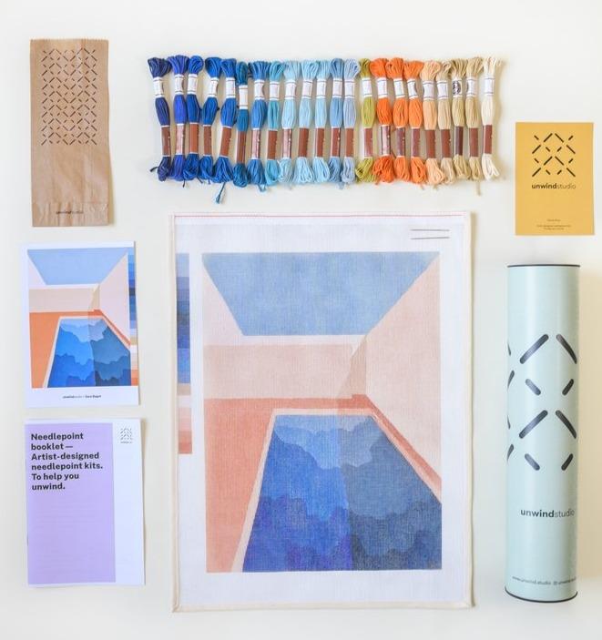 Summer swimming pool needlepoint kit tapestry kit by Sara Bagot for Unwind Studio
