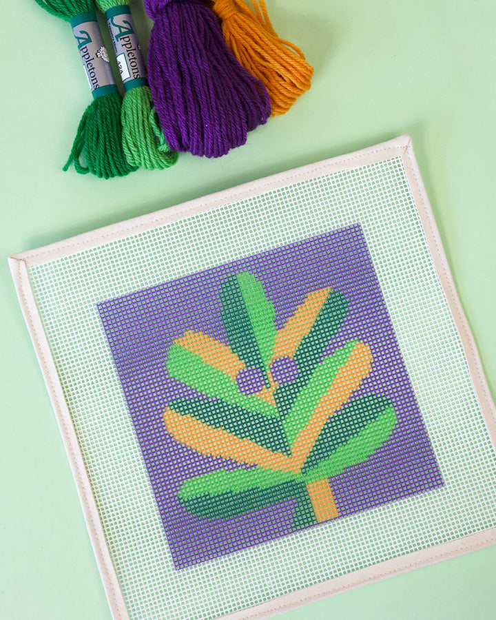 Oak Leaf Needlepoint Kit for Kids with canvas and threads by Unwind Studio