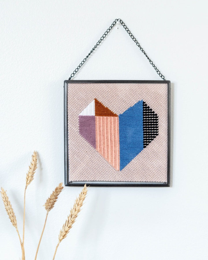 Needlepoint kit with illustration of geometric heart