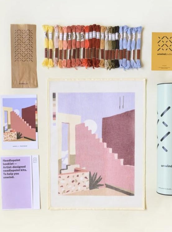 Contemporary Needlepoint kit by Unwind Studio inspired in Muralla Roja